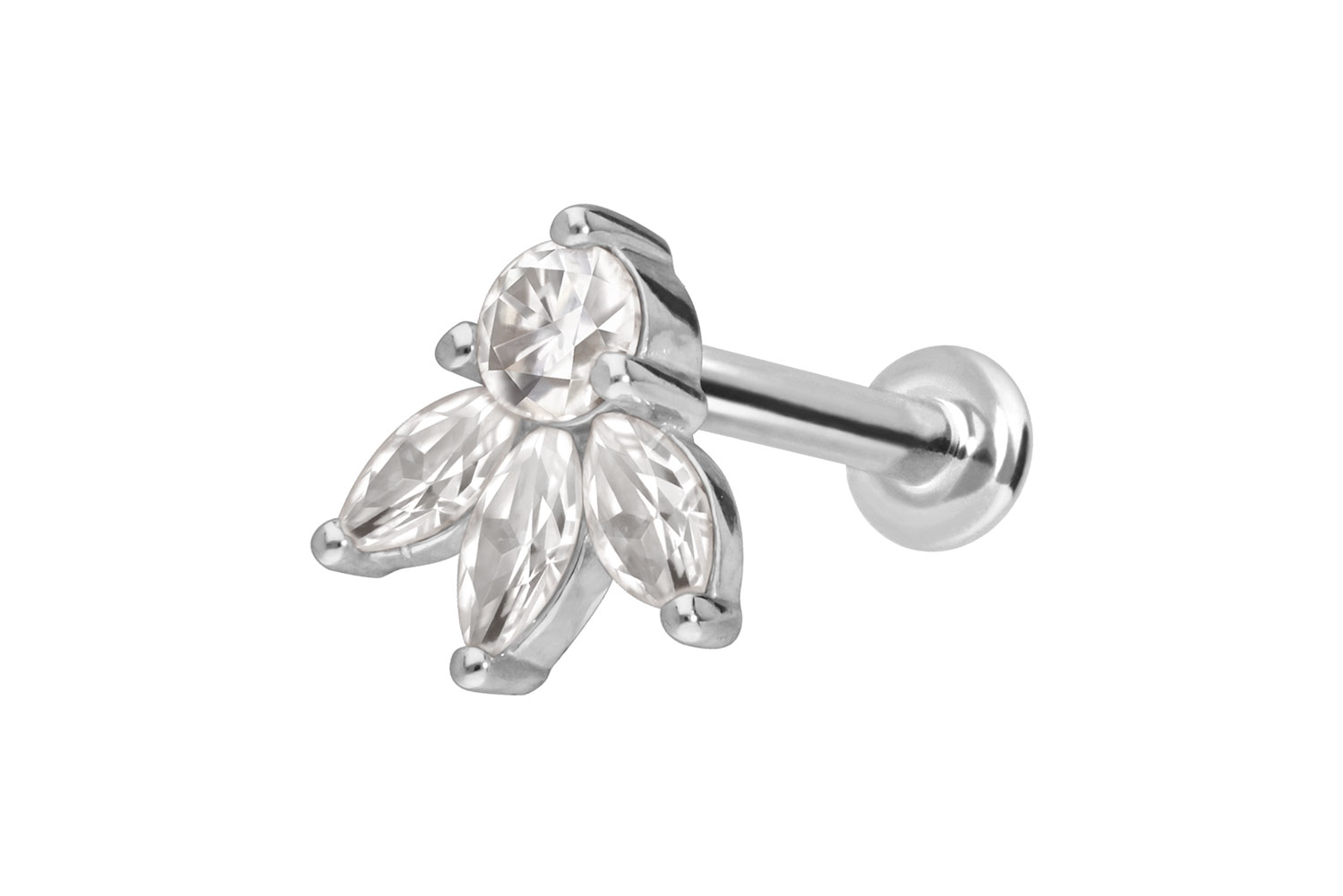 14 Karat Gold Labret Piercing mit Push Fit MOISSANIT-LOTUSBLÜTE